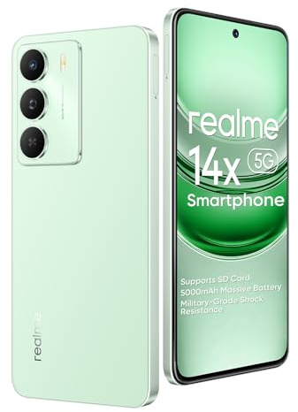 realme 14x 5G Téléphone Android Smartphone 6+128GB,Chipset Dimensity 6300 5G,Caméra autofocus 50MP,écran IP64 120Hz de 6,67 Pouces,Batterie 5000mAh,NFC,Prise en Charge d'une Carte Micro-SD,Vert