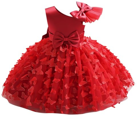 Baby Girl Birthday Party Cake Smash Dress Toddlers Christening Wedding Bridesmaid Flower Girl Dresses Little Princess Adorable Sweet 3D Butterfly Bowknot Tulle Pageant Prom Gown Burgundy 9-12M