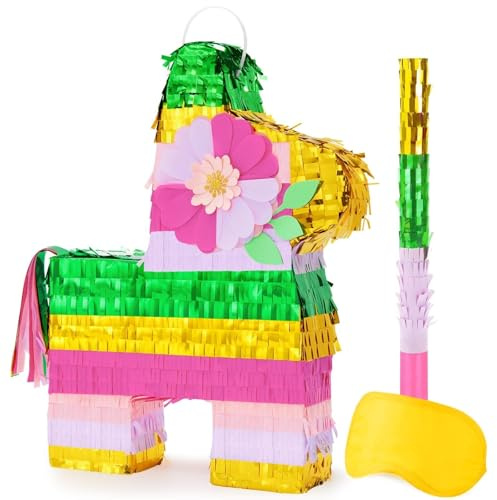 WERNNSAI Pinata Esel – Alpaka Piñata Deko Kinder Regenbogen Esel Pinata mit Augenmaske Stab Geburtstagsparty Karneval Dekoration Kindergeburtstag Lama Süßigkeitenspiel Mexiko Pferd Piñata
