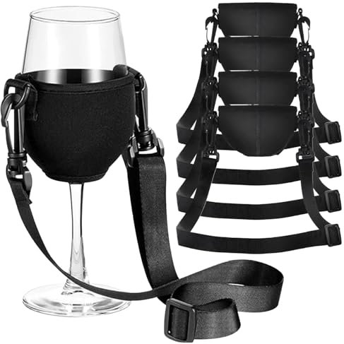 4pcs Wine Glass Holder Necklace 9.5'' Fabric Comfortable & Portable Wine Glass Holder with Adjustable Strap 19-38'' Drink Holder for Picnic Wedding Party, Large