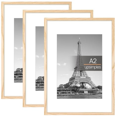 upsimples Pack de 3 marcos de fotos A2, marco natural A2, marco de fotos para fotos, imágenes, pósters