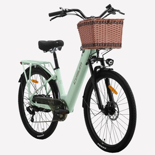 Antgooat Vélo électrique Ville, 26 Banlieue Ebike pour Femme, 45Nm Pédalage Assisté Electric Bike, Li-Batterie Amovible 48V 10.4Ah, 499Wh Portée 80-100km, avec Panier et Porte-Bagages