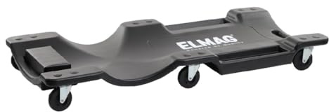 ELMAG Rollbrett Werkstatt 104 x 49 x 9 cm – Rollbrett als Montagerollbrett mit ergonomischem Design, gepolsterter Kopfstütze und Rollen – Werkstattliege mit Werkzeugablage – Bis 150 kg belastbar