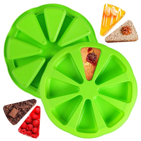 Butabeishy Lot de 2 moules à gâteau triangulaires en silicone - 8 cavités - Anti-adhésif - Pour pain de maïs, brownies, muffins - Vert