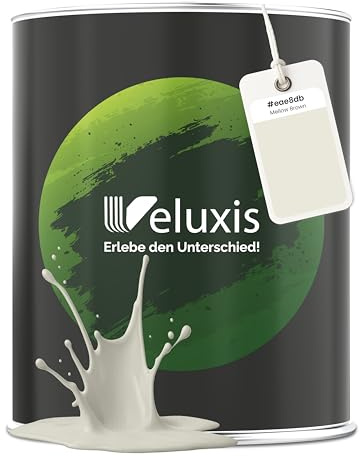 Veluxis Wandfarbe Beige Hellgrau Grau matt 1 L – Mellow Brown | Innenfarbe mit Deckkraft Klasse 1, VOC-frei, ohne Grundierung, tropfarm, für Wohnzimmer und Schlafzimmer