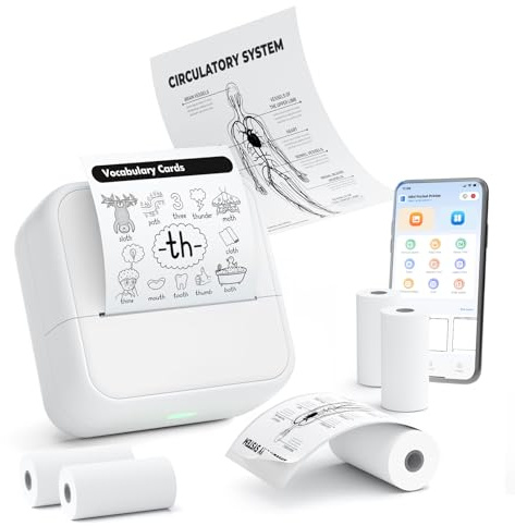 MidingChai Etikettendrucker, Mini Drucker für Smartphone und Tablets, etikettendrucker selbstklebend, Tragbarer Thermodrucker mit 5 Rollen Aufklebern, für Lernen, Etiketten, Fotos, to-do-Listen