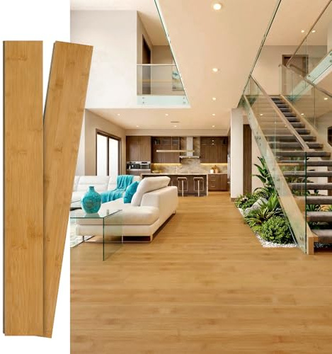Massiver Bambusboden Klickdielen 960x96x15 mm honighell | Einfache Klick-Verlegung für Wohnzimmer, Schlafzimmer & Arbeitszimmer | Strapazierfähig, langlebig und pflegeleicht | 20 Dielen 1,84 m²/Paket