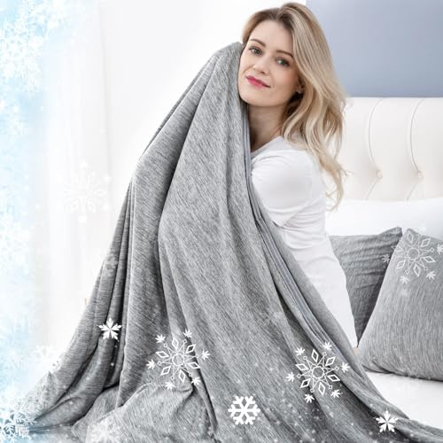 RUMBALUXY Coperta Rinfrescante per Sudorazione Notturna, Q-Max > 0.45 Coperta Estiva Ghiacciata, sottile, morbida, traspirante, leggera, fresca, per letto, divano, grigio, 228x274cm