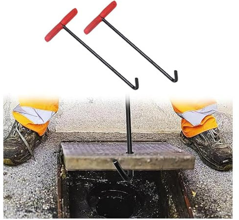 Manhole Cover Hook - Steel Tool for Lifting Storm Drain Lids and Septic Tank Covers, Easy to Use Multipurpose Design