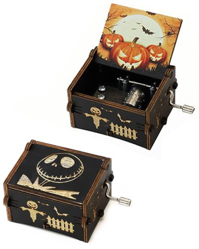 JEXOWIQ Carillon in legno con melodia di Halloween,Carillon a manovella, con manovella incisa, vintage, regalo per Halloween, compleanno, Natale, San Valentino