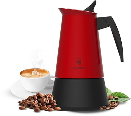 Cecotec Cafetière Italienne Piccolina 600 Red. 300ml, 6 Tasses de Café, Acier Inoxydable, Compatible Toutes Surfaces, Filtre Premium, Valve de Sécurité, Poignée Thermorésistante, Design Élégant