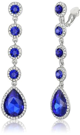 Clearine Boucles d'oreilles à clips pour femme - Magnifiques strass brillants, boucles d'oreilles pendantes goutte en cristal, longues boucles d'oreilles pour mariages, fêtes et bals de fin d'année