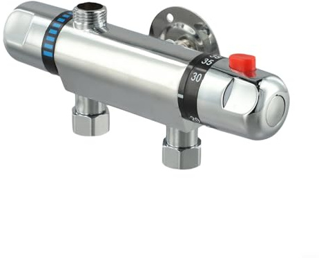 Desiumite Mitigeur douche thermostatique en alliage finition chrome contrôle température 38 °C sortie supérieure G1/2 longueur 20 cm pour systèmes chauds et froids