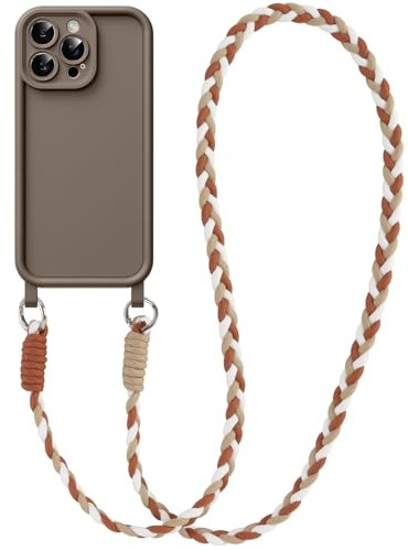 Coiwxmoi Cover per iPhone 15 Pro Max con Cordino, Custodia Doux Silicone con Regolabile Collana Ultra Sottile Antiurto AntiGraffio Protettiva Case con Laccio Tracolla per iPhone 15 Pro Max 6,7, Cachi