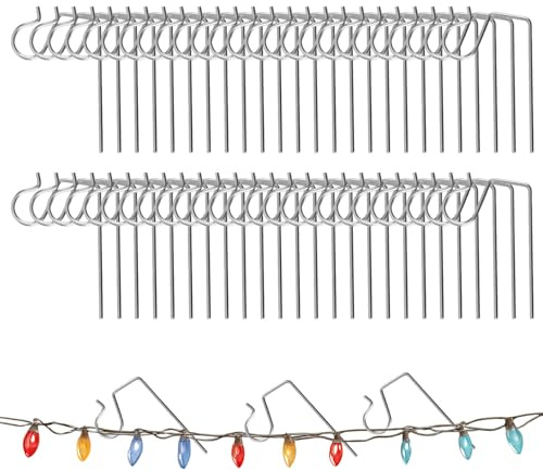 Fukaisu 50pcs Christmas Light Gutter Hooks, Galvanized Iron Clips Outdoor String Light Hangers for Gutter Guards Christmas Decoration Outdoor Holiday Atmosphere