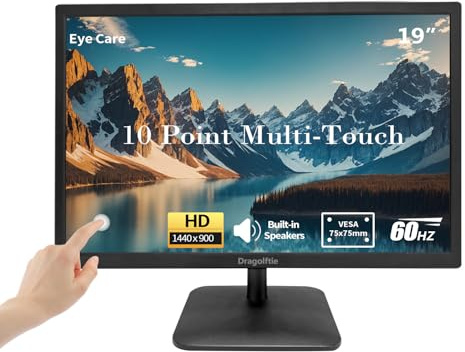 19 Inch Touchscreen Monitor HD 1440x900P, Built-in Speakers, VESA, TN Panel Desktop PC Touch Screen Monitor with HDMI & VGA & Type-B Ports, Low-blue Light Computer Touch Display, 60Hz, Black