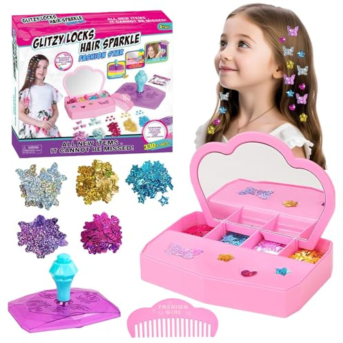 Haarschmuck Mädchen Geschenk Mädchen 6+ Jahre Haarflechtmaschine Geburtstagsgeschenk 6-7-8 Jahre Kinder, DIY Haarperlen Flechthilfe Haardekorations Set Kreative Spielzeug Girl Birthday Gift 6+ Jahre