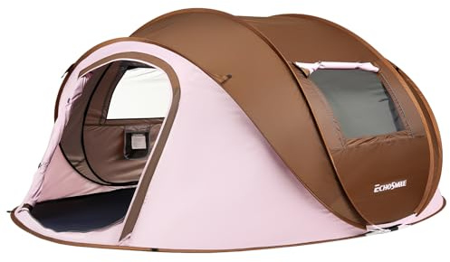 EchoSmile Pop up-tält 4–8 personer, tält vattentätt med 2 ventilationsfönster, familjetält och campingtält för picknick, vandring och utomhusaktiviteter (rosa och brunt (4–6 personer))