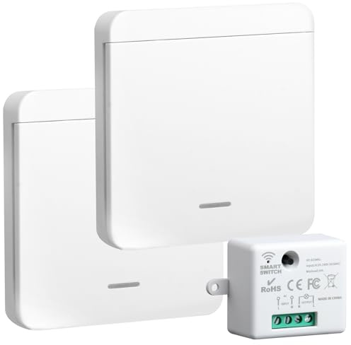 230V Funkschalter Lichtschalter Set, 2 Funkschalter mit 1 Empfänger, Funk-Lichtschalter für Lampe, 433 MHz Reichweite, Keine Verkabelung Erforderlich