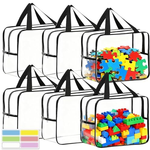 6 Pack Toy Storage Bags with Labels and Zipper, Reusable PVC Toy Organizer