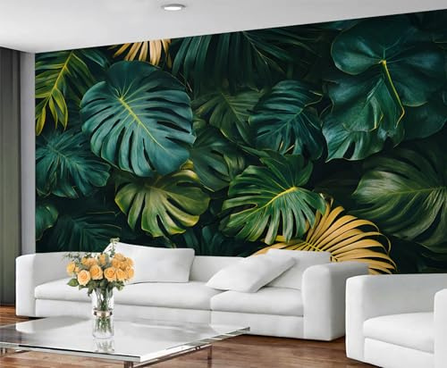YXQAIED Monstera Wallpaper Mural, Palm Leaf Custom Wallpapers for Living Room, Tropical Leaves 3D Wall Murals for Bedroom, Not Self-Adhesive Wallpaper Home Decor