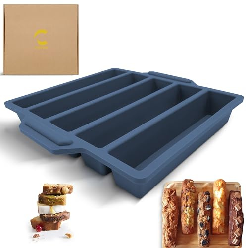 CUIRON Moule Silicone Mini Cake 5 Cavités avec Renfort Métallique, Silicone Platine LFGB Sans BPA, Moule Financiers, Cakes Salés, Gâteaux Individuels, Four et Lave-Vaisselle (Bleu)