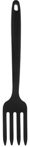 BESPORTBLE Multipurpose Black Silicone Cooking Fork Long Handle, Heat Resistant Nonstick Stirring and Serving Fork for Pasta and Meat, Household Kitchen Utensil for Mixing and Cooking