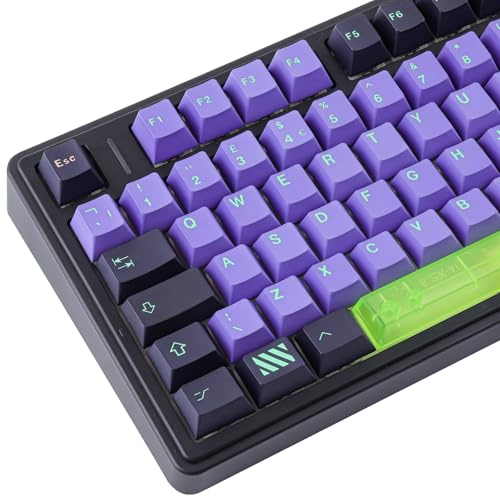JakeTsai PBT UK Keycaps 132 Keys Purple Mecha Keycaps, Cherry Profile Dye Sub Custom Keycap with Clear Spacebar for Cherry MX Switch UK Layout Mechanical Keyboards