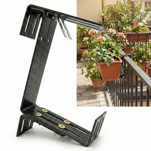 Balkonkasten Halterung ohne Bohren - 2er Set Metall Blumenkastenhalter verstellbar für Balkongeländer, Stabiler Balkonhalter Balkonkastenhalterung