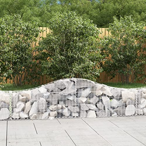 pokgdf Galvanized Iron Arched Gabion Baskets 6 pcs 78.7x11.8x15.7/23.6 for Garden Barrier and Retaining Walls, Decorative Sound-Insulating Stone Cage with Strengthened Hooks