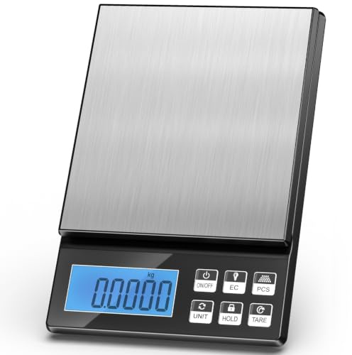 Hochpräzise Digitale Küchenwaage 2kg/1g, Bäckereiwaage mit Prozentfunktion, Edelstahl Wiegeplatte, 2-fach Stromversorgung (USB-C & Batterie)