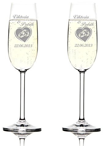 polar-effekt 2er Set Sektglas mit Gravur - Geschenk zur Hochzeit für das Brautpaar - Kristall Proseccogläser personalisiert Geschenkidee für Standesamt, zur Verlobung, Silber und Goldhochzeit