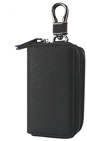 Esdrem-Unisex-Echtleder-Schlüssel-Hülle/Halter - mit Doppelreißverschluss - Auto-Schlüsselanhänger-Schlüsseletui