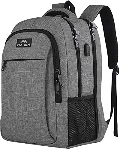 MATEIN Daypacks, Laptop Rucksäcke 17,3 Zoll Anti Diebstahl Tasche Herren Arbeit Rucksack College mit USB Ladeanschluss für Männer, Frauen, Arbeit, Reisen, Business, Grau