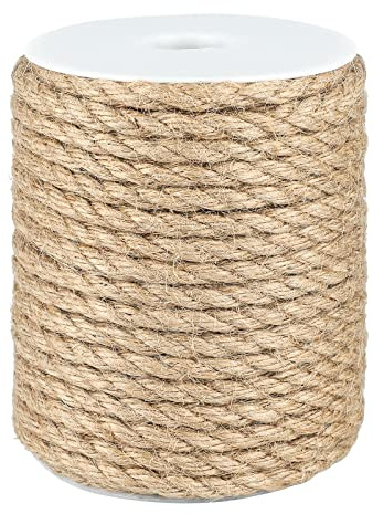 jijAcraft Jute Rope 5/16 Inch,66 Feet Natural Jute Twine,Strong Hemp Rope,Brown Thick Jute Rope, 8mm Heavy Duty Twine for Crafts,Cat Scratching Post,Gardening,Bundling,Climbing Plants,Home Decorating