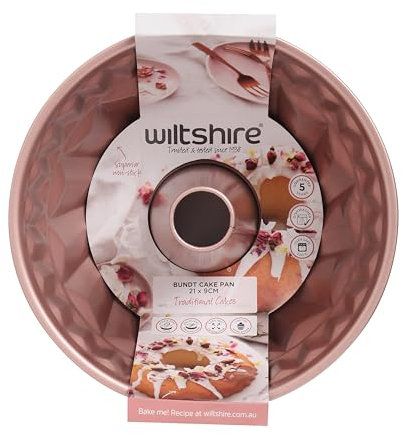 Wiltshire Rose Gold Round Fluted Cake Tin, PFOA PTFE Free, Ring Cake Mould, Non-Stick Coating, Patterned Coated Baking Tin, Cake Mould, Sheet Steel Bakeware, 22.5x22.5x9cm