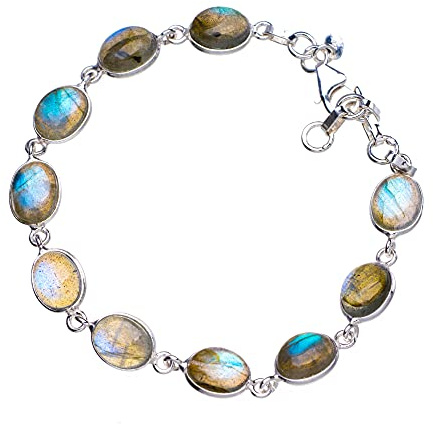 925er Sterling Silber Labradorite Einzigartig Handgefertigt Armbänder 20,32cm Blue B4359