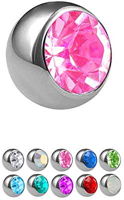 Treuheld® | Silberne TITAN PIERCING KUGEL mit Gewinde mit Kristall