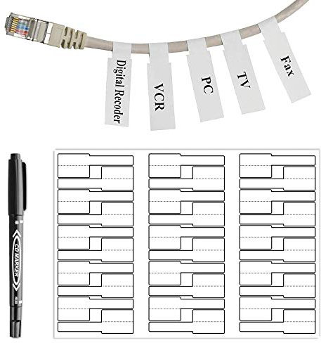 600 Stück Kabelbeschriftung mit Markierstift, Geeignet für Laserdrucker, 20 Blatt A4 × 30 Stück, Weiß