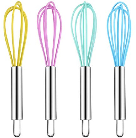 Newbested 4 Pack Colorful Mini Silicone Kitchen Whisks with Stainless Steel Handles for Milk Egg Blending Stirring Whisking and Beating(4 Colors,6 Inches)