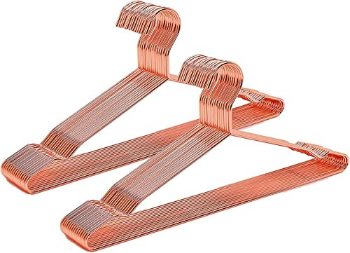 Amber Home 43cm Shiny Copper Metal Coat Hanger 20pcs, Space Saving Rose Gold Metal Clothes Hangers with Notches, Heavy Duty Strong Metal Wire Hanger for Blouse Dress Shirt Jacket Pants