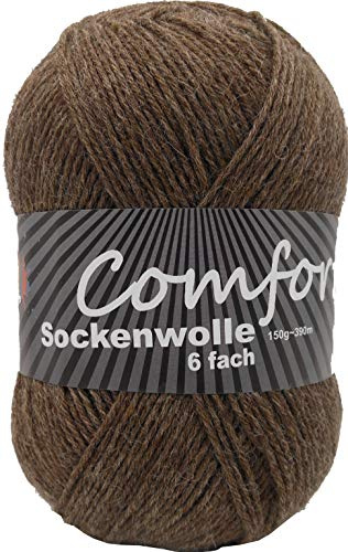 Sockenwolle Strumpfwolle 6-fach -150gr Knaul - uni - Farbe braun | Sockengarn 6 fädig - 375m Lauflänge pro Knaul - für besonders warme Socken- Hergestellt in Italien- weiche kuschlige Wolle