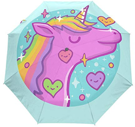 Cartoon Einhorn Pferd Regenschirm Taschenschirm Automatische Reise Winddichte Sonnenschutz Trekkingschirm Wanderregenschirm für Frauen Männer