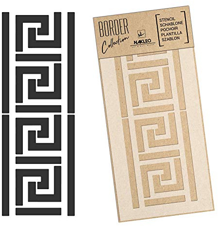 NAKLEO Bordüre Schablone zum Malen 21x45 cm, Geometrische Symmetrie Ornament Muster, Kunstoff Wiederverwendbare Wandchablone, Handwerk DIY Dekoration, Stoff Möbel Holz Papier