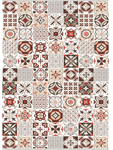 Mani Textile Tapis Carreaux de Ciment Piment 90x130cm