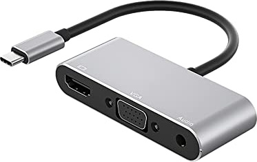 Adaptateur USB C vers HDMI VGA avec prise audio - USB 3.1 type C vers HDMI 4K, VGA, audio 3,5 mm - Convertisseur pour MacBook, Chromebook