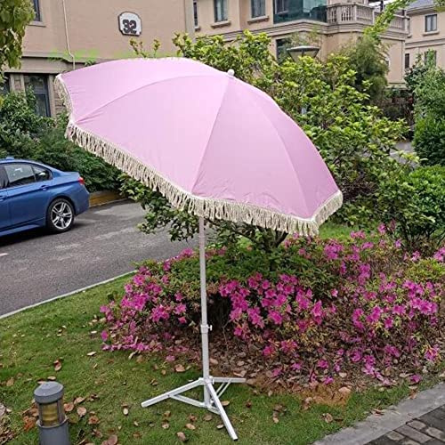 JJ Home Parasol de Jardin Rose, Parapluie de Plage à Franges de 6,5 Pieds, Inclinaison à Bouton-Poussoir, pour terrasse extérieure Balcon Patio, UPF50 +