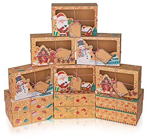 testyu 12 Stück Keksschachtel Weihnachten, 3 Verschiedene Design Kekse Verpackung Weinachten Box, Keksschachtel Kuchen Kästen mit Sichtfenster für Bäckerei Schokolade Pralinenschachtel Verpackung