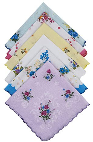 JukLoos Taschentücher für Damen,Bedruckte Damen Taschentücher mit Zufällige Farbe aus Baumwolle für Hochzeitsfeiern (6 PCS)