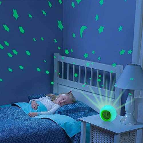 Sveglia Digitale con Proiettore da Comodino con Temperatura Data Snooze LED Orologio con 7 Colori 6 Suonerie da Tavolo, per Bambini Verde